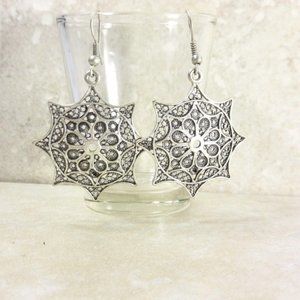 Starburst Silver Drop Earrings Dangle Dangling Star Earrings Jewel Trinket Jewel